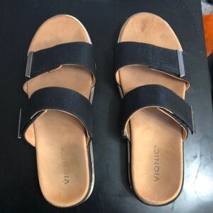 Vionic Brandie Womens Size 11 Sandal Black Fabric Double Strap Comfort Sandals